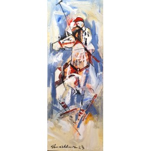 Mashkoor Raza, 12 x 36 Inch, Oil on Canvas, Polo Painting, AC-MR-655